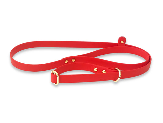 Red waterproof Biothane dog slip lead with non-slip grip and weatherproof finish
