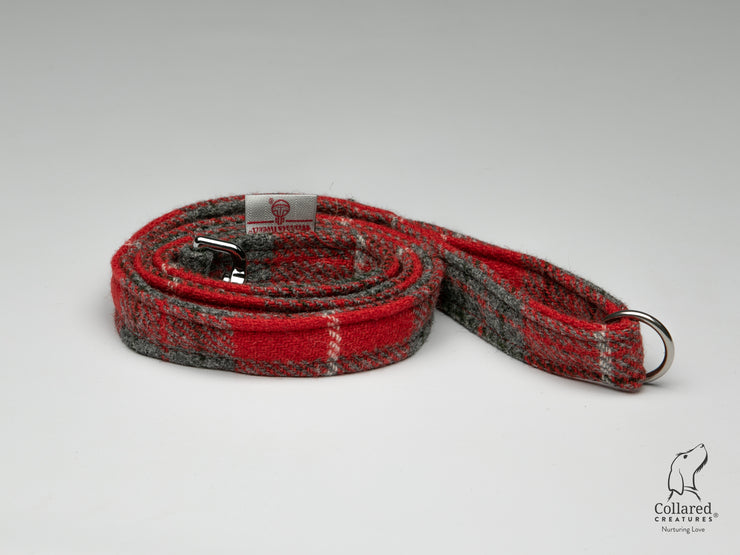 Collared Creatures Red & Grey Check-Buckle Fastening Luxury Harris Tweed Dog Lead