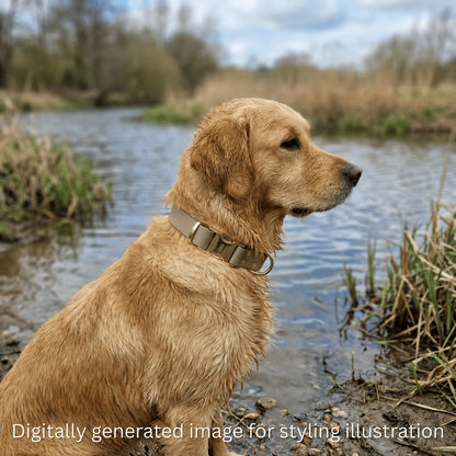 Beigefarbenes wasserdichtes Biothane Hundehalsband mit Metallschließe