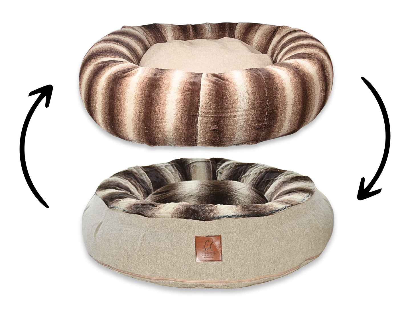 image showing reversable outer cover of dog donut bed on white background