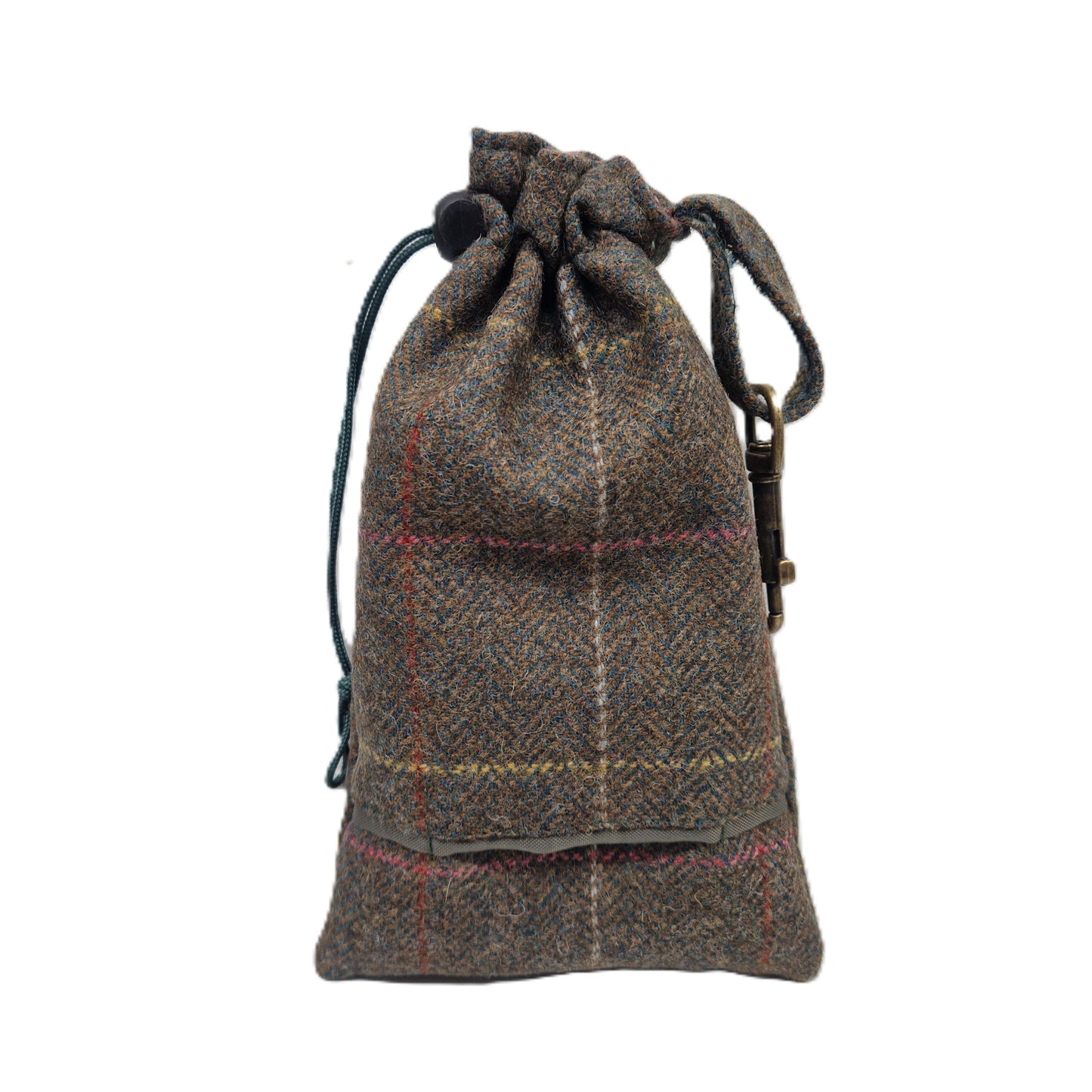 Herringbone patterned drawstring bag on a white background