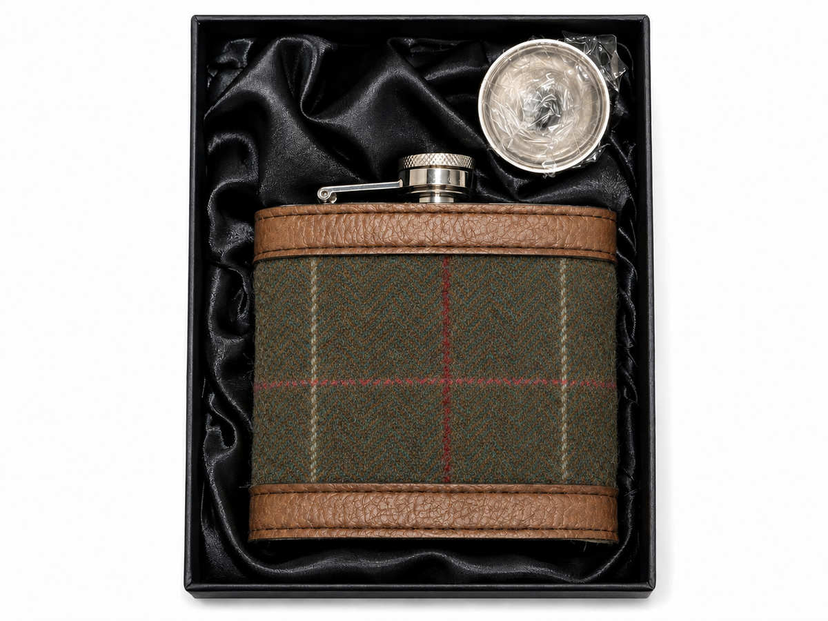 Tweed hip flask abraham moon collared creatures