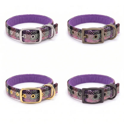 Rose & Amethyst Check - Buckle Fastening Luxury Harris Tweed Dog Collar