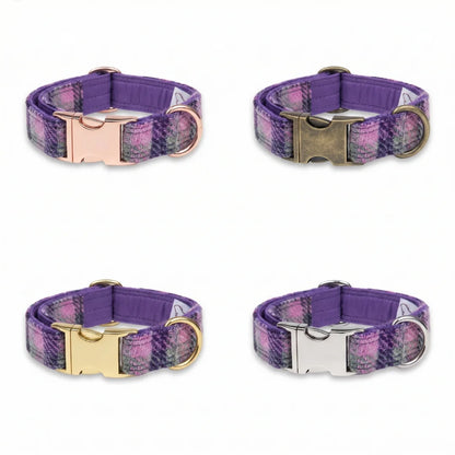 Rose & Amethyst Check Luxury Harris Tweed Dog Collar