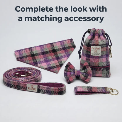 Rose & Amethyst Check Luxury Harris Tweed Dog Collar