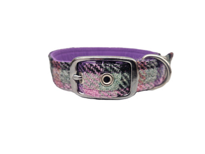 Rose & Amethyst Check Luxury Harris Tweed Dog Collar