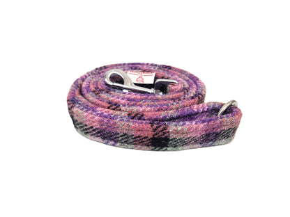 Rose & Amethyst Check Luxury Harris Tweed Dog Collar