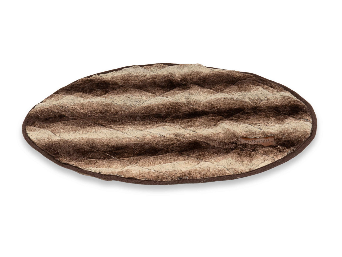Round brown quilted dog bed blanket made to fit Collared Creatures Cave Beds