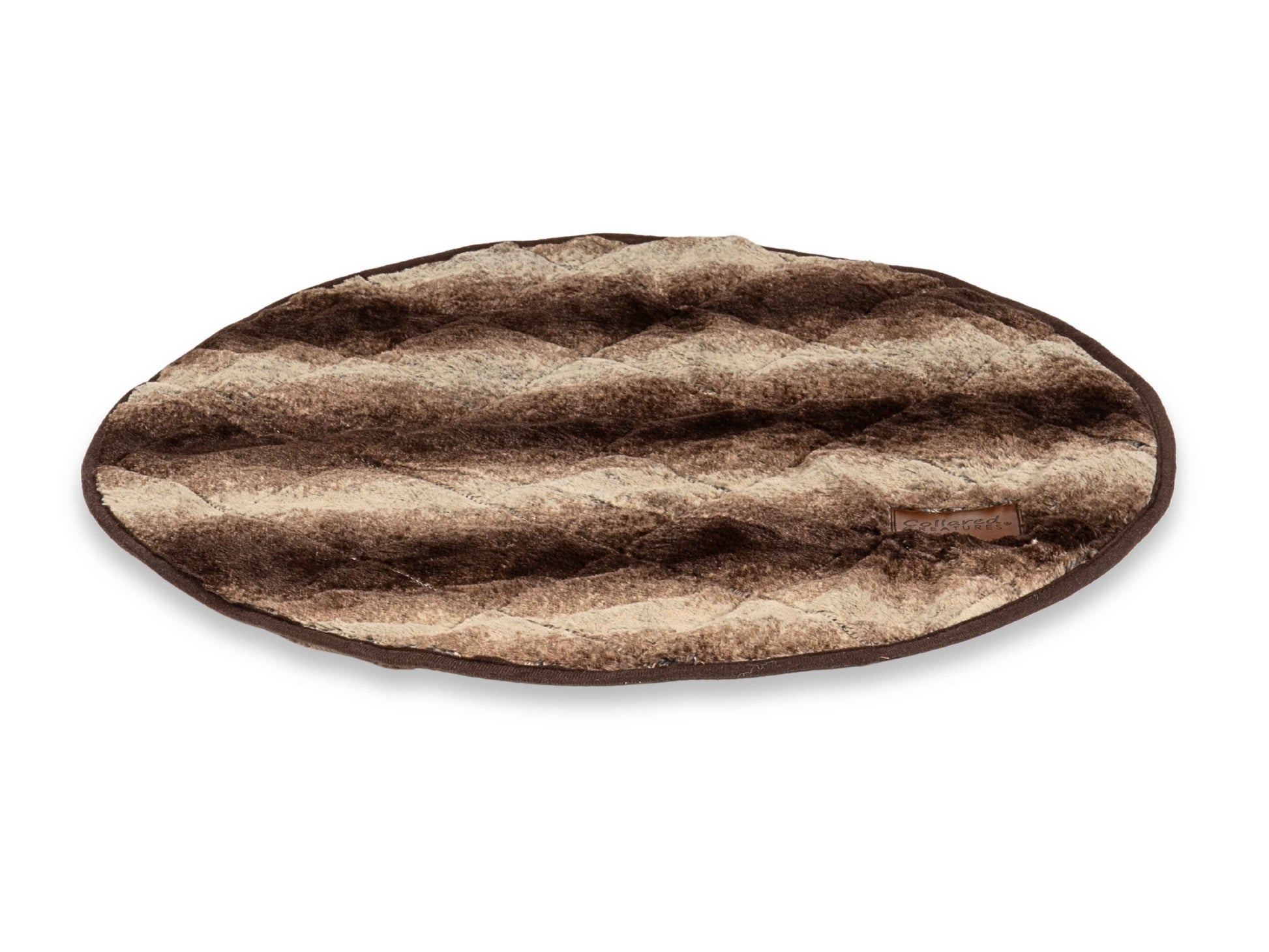 Round brown quilted dog bed blanket made to fit Collared Creatures Cave Beds