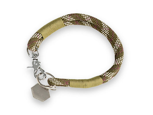 Scottish tweed rope dog collar with decorative whipping and steel hardware