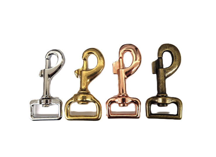 Dog Lead Snap Hooks by Collared Creatures. Available in Silver, Brass, Antique Brass, Black and Rose Gold.