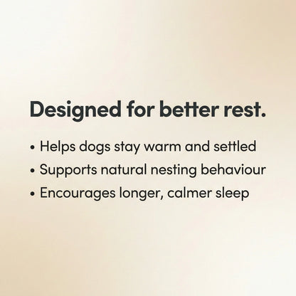 Text on a beige background about dog bed benefits