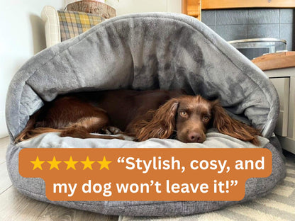 Grey Luxury Dog Cave Bed with Removable Firm Hood
