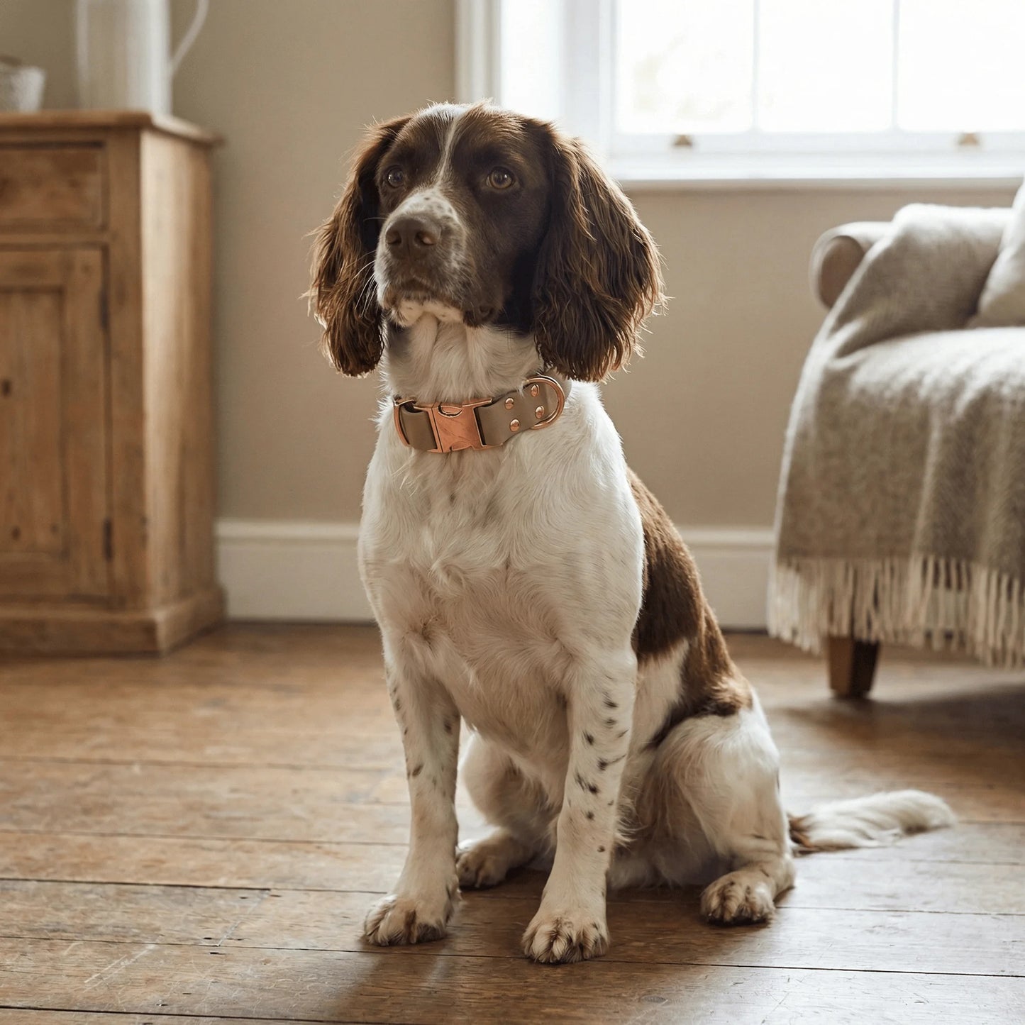 Beigefarbenes wasserdichtes Biothane Hundehalsband mit Metallschließe