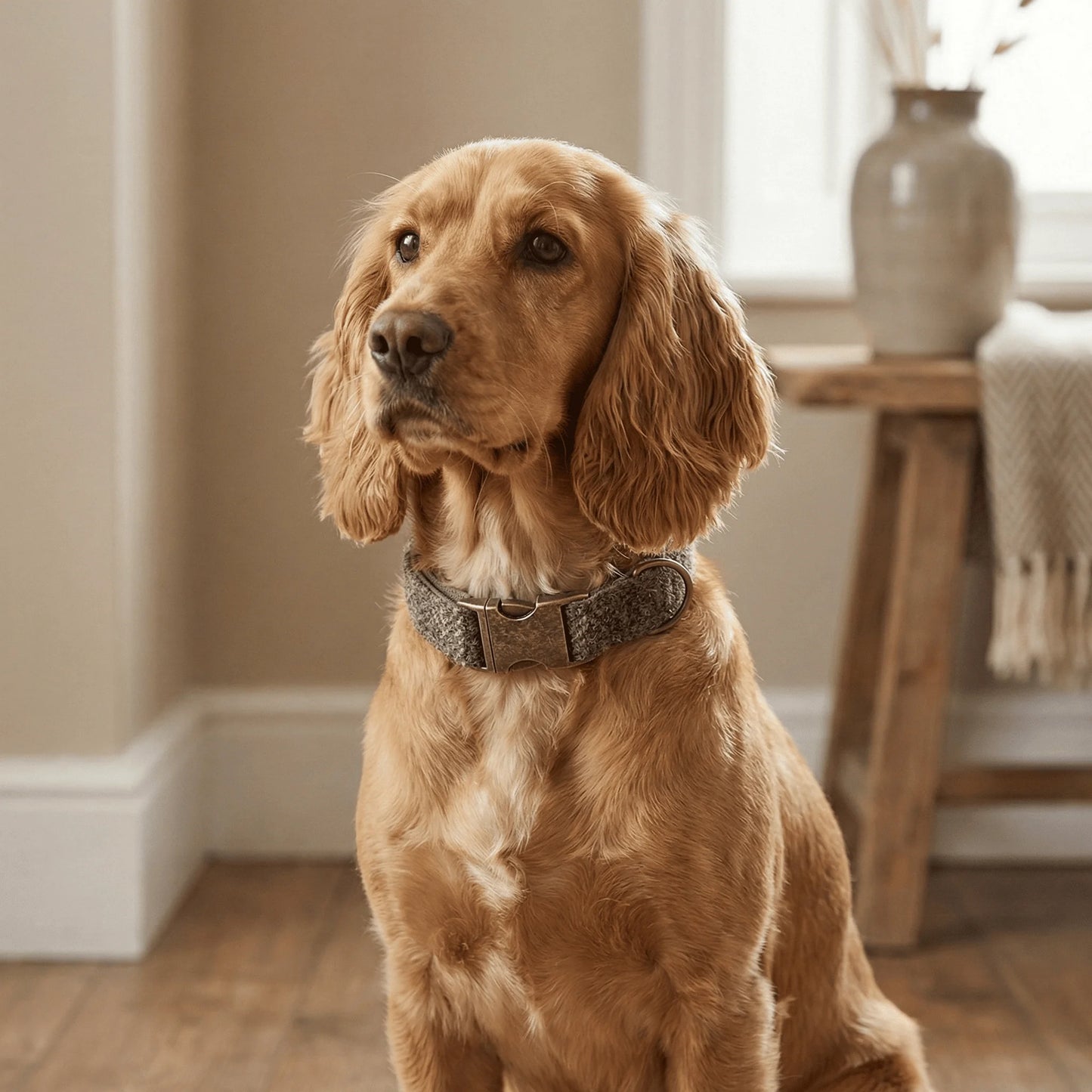 Stone Check Luxury Harris Tweed Dog Collar