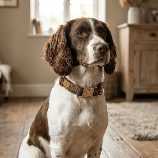 Autumnal Check Luxury Harris Tweed Dog Collar - Collared Creatures LTD