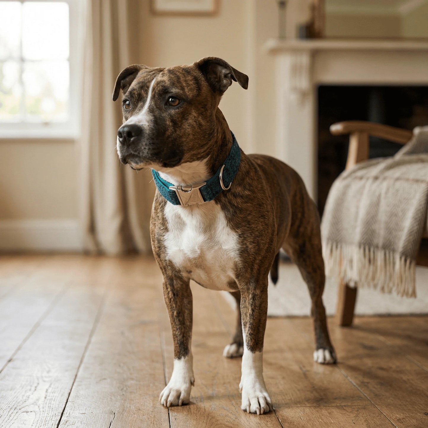 Extra Wide 38mm - Teal with a touch of Blue Harris Tweed Dog Collar