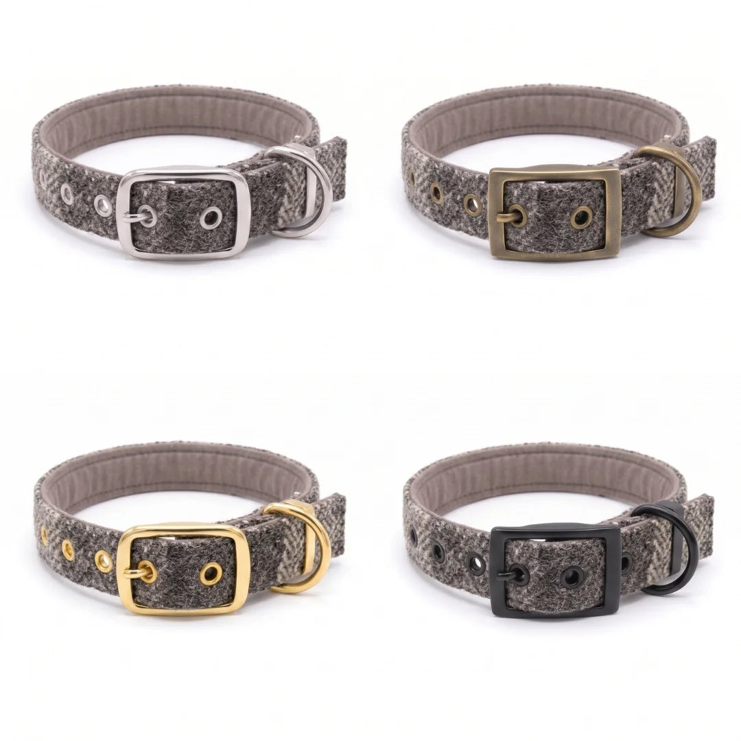 Stone Check - Buckle Fastening Luxury Harris Tweed Dog Collar