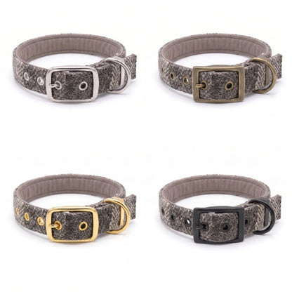 Stone Check - Buckle Fastening Luxury Harris Tweed Dog Collar