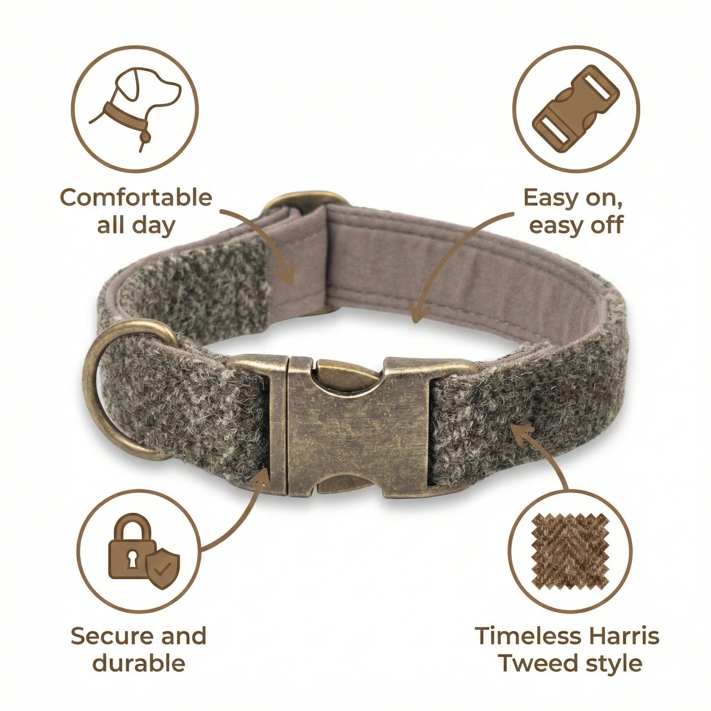 Stone Check Luxury Harris Tweed Dog Collar