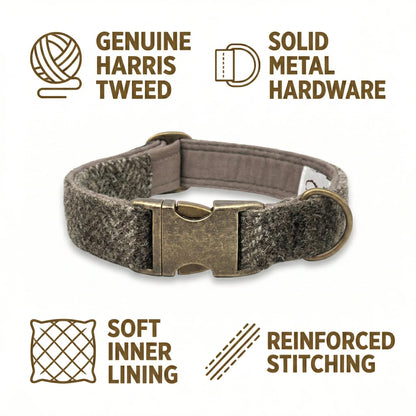 Stone Check Luxury Harris Tweed Dog Collar
