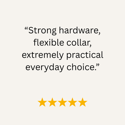 Product review text with five-star rating on a white background