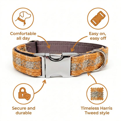 Sunflower Check Luxury Harris Tweed Dog Collar