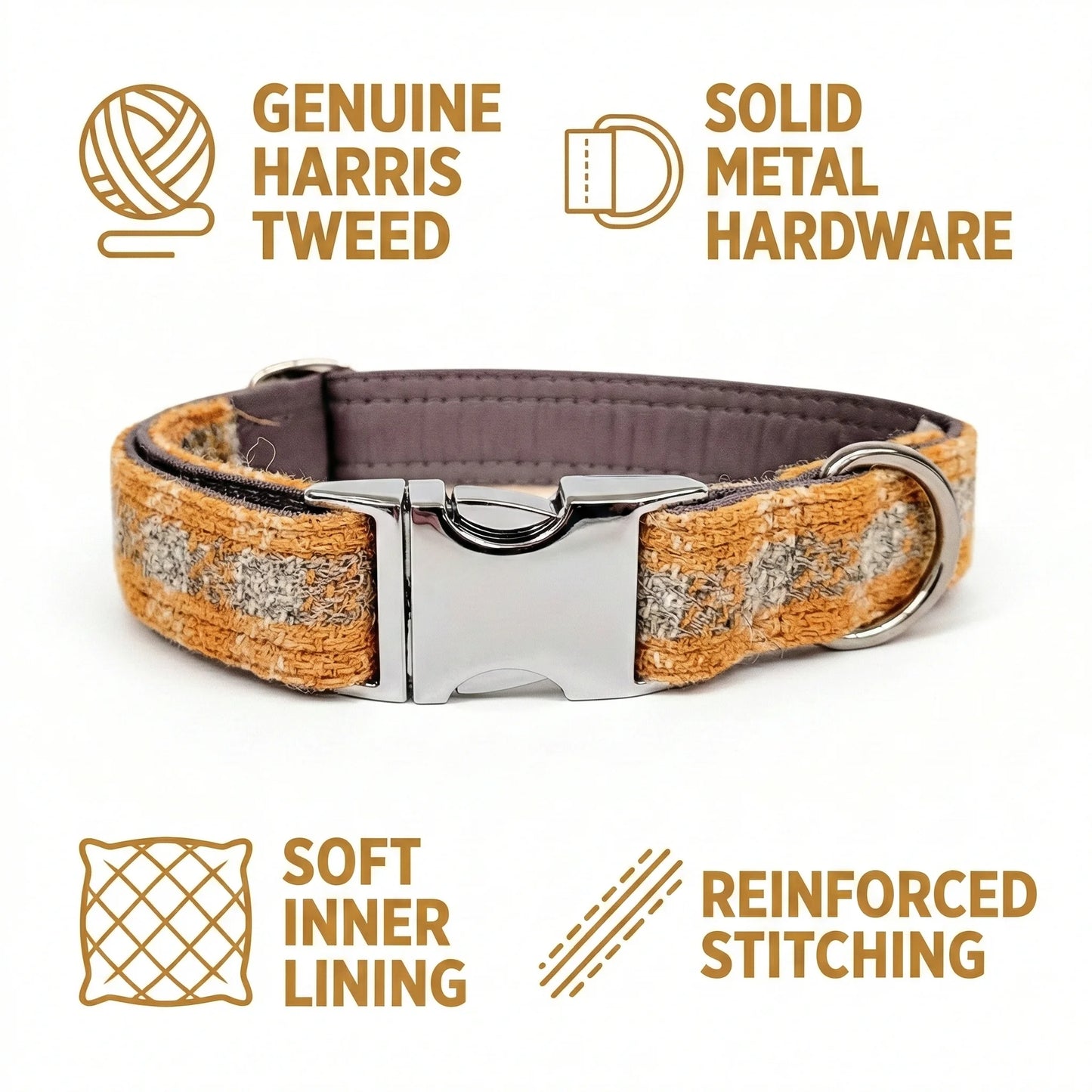 Sunflower Check Luxury Harris Tweed Dog Collar