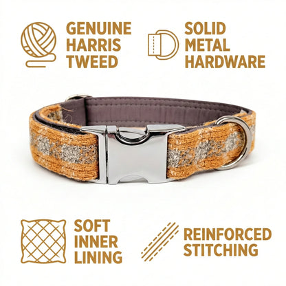 Sunflower Check Luxury Harris Tweed Dog Collar