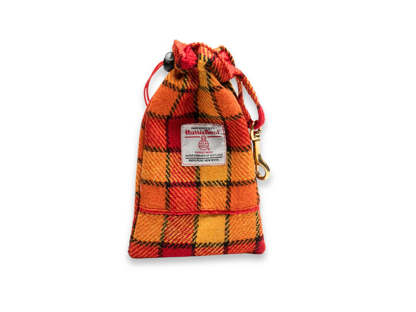 Sunset Check Harris Tweed dog treat bag with built-in poop bag dispenser