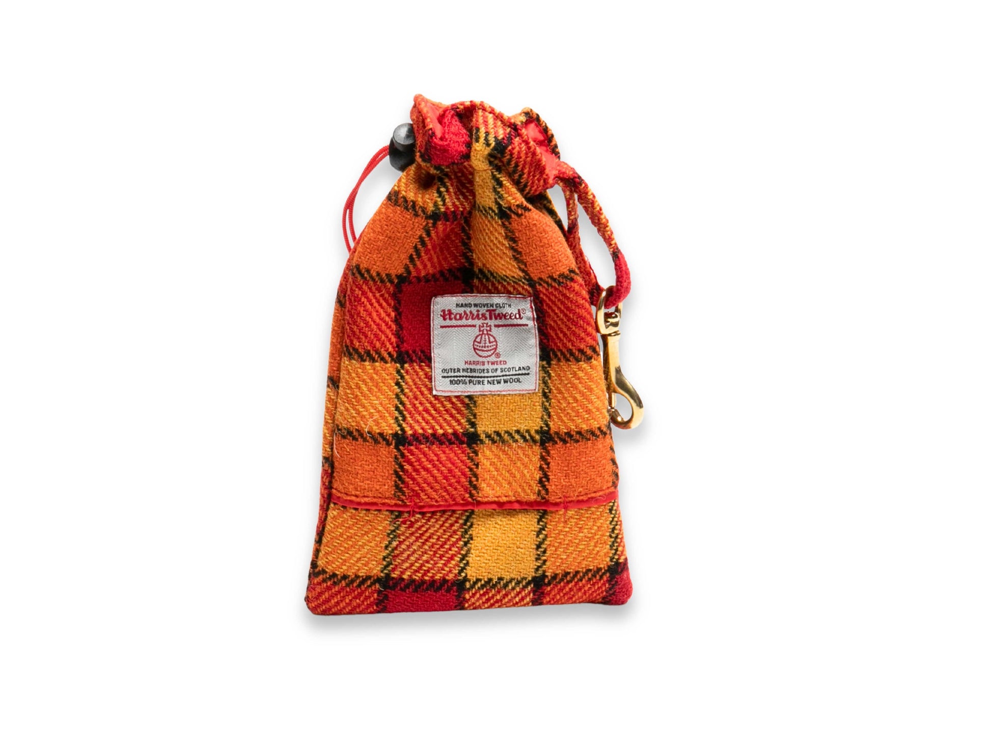 Sunset Check Harris Tweed dog treat bag with built-in poop bag dispenser
