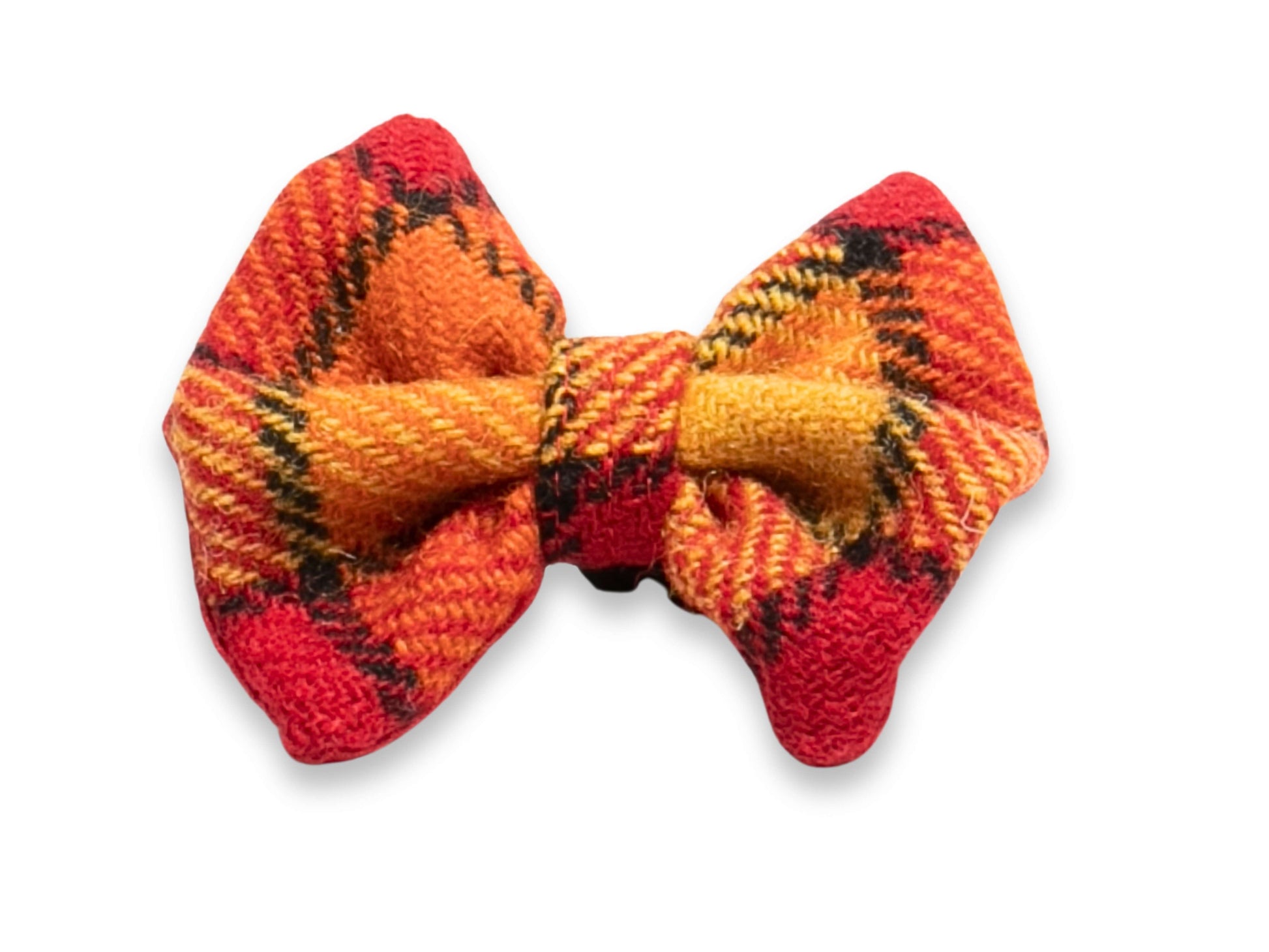 Sunset check houndstooth Harris Tweed dog bow tie – handmade in warm autumn tones