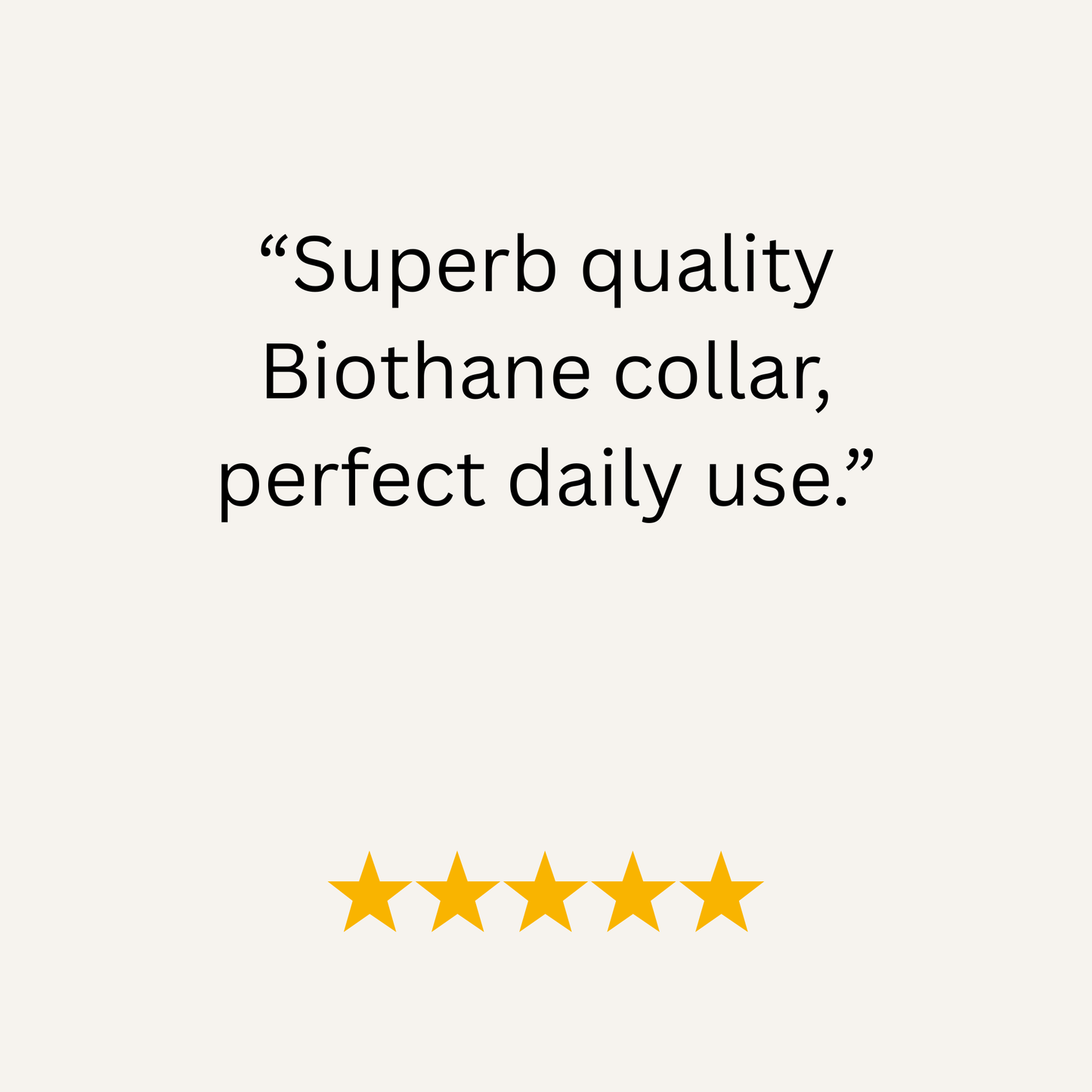 Five-star review for a biothane collar on a white background