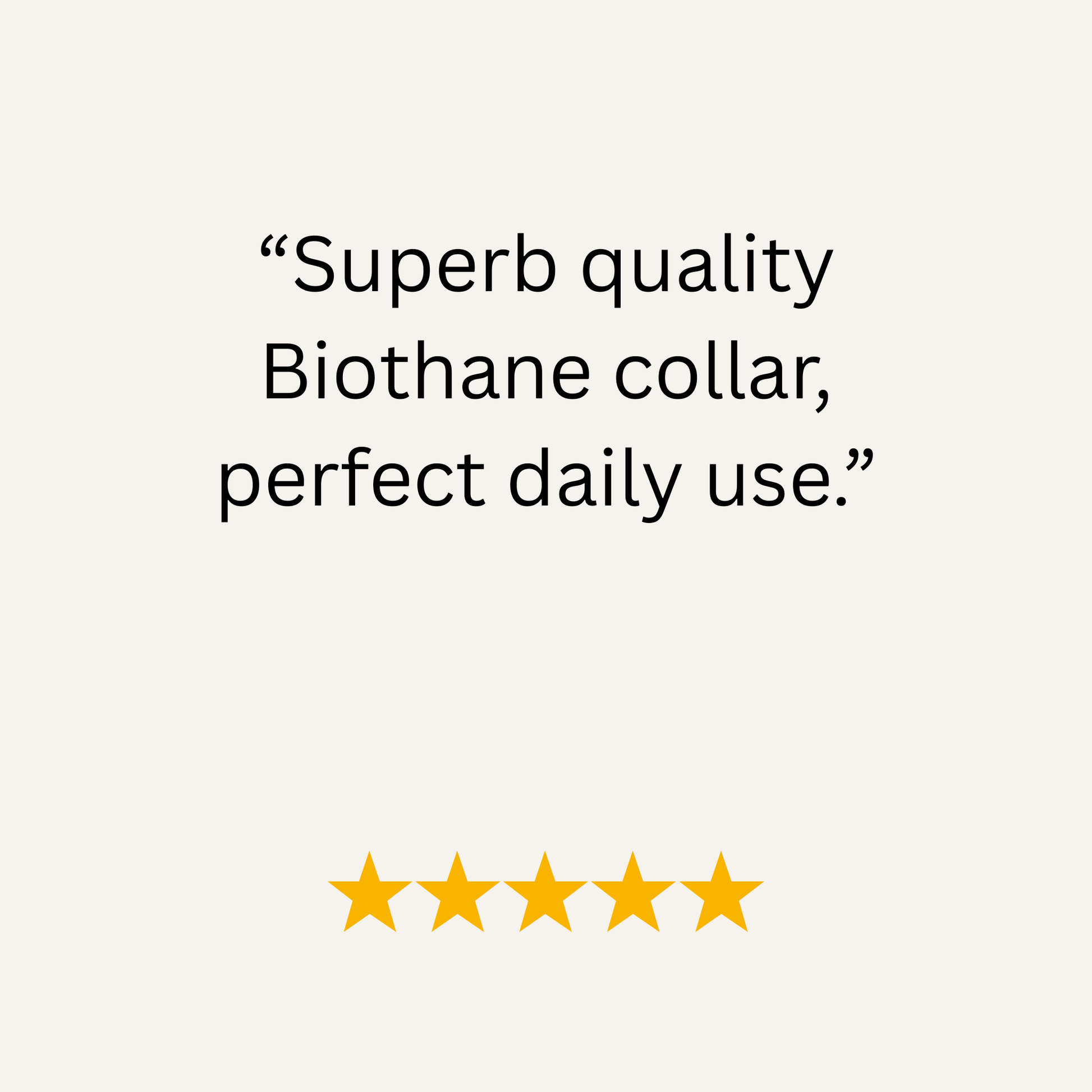Five-star review for a biothane collar on a white background