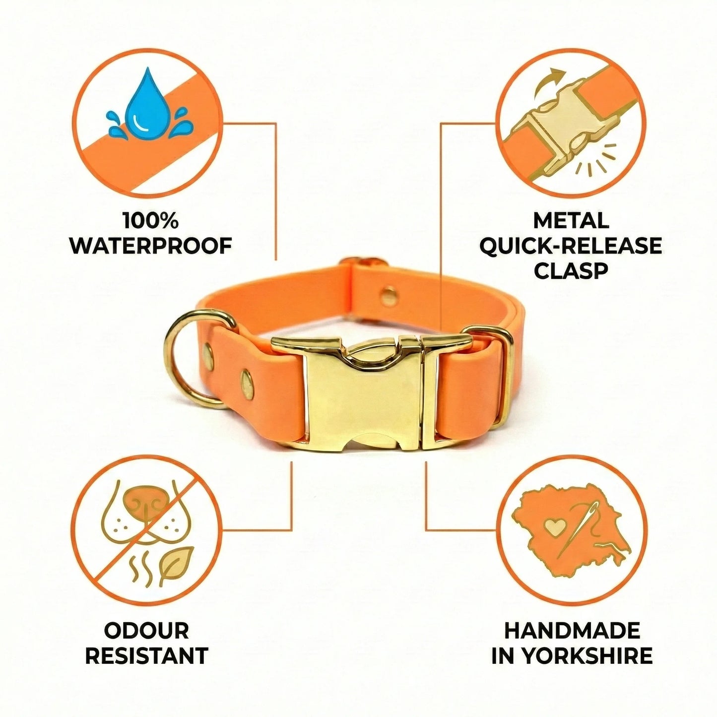 Tangerine Waterproof Biothane Metal Clasp Dog Collar