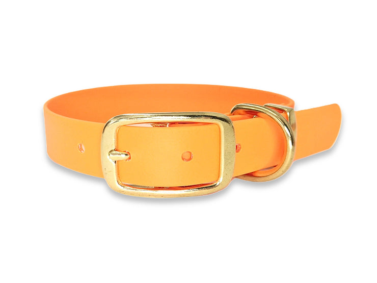 Adjustable Biothane dog collar in Tangerine – waterproof and easy to clean – by Collared Creatures