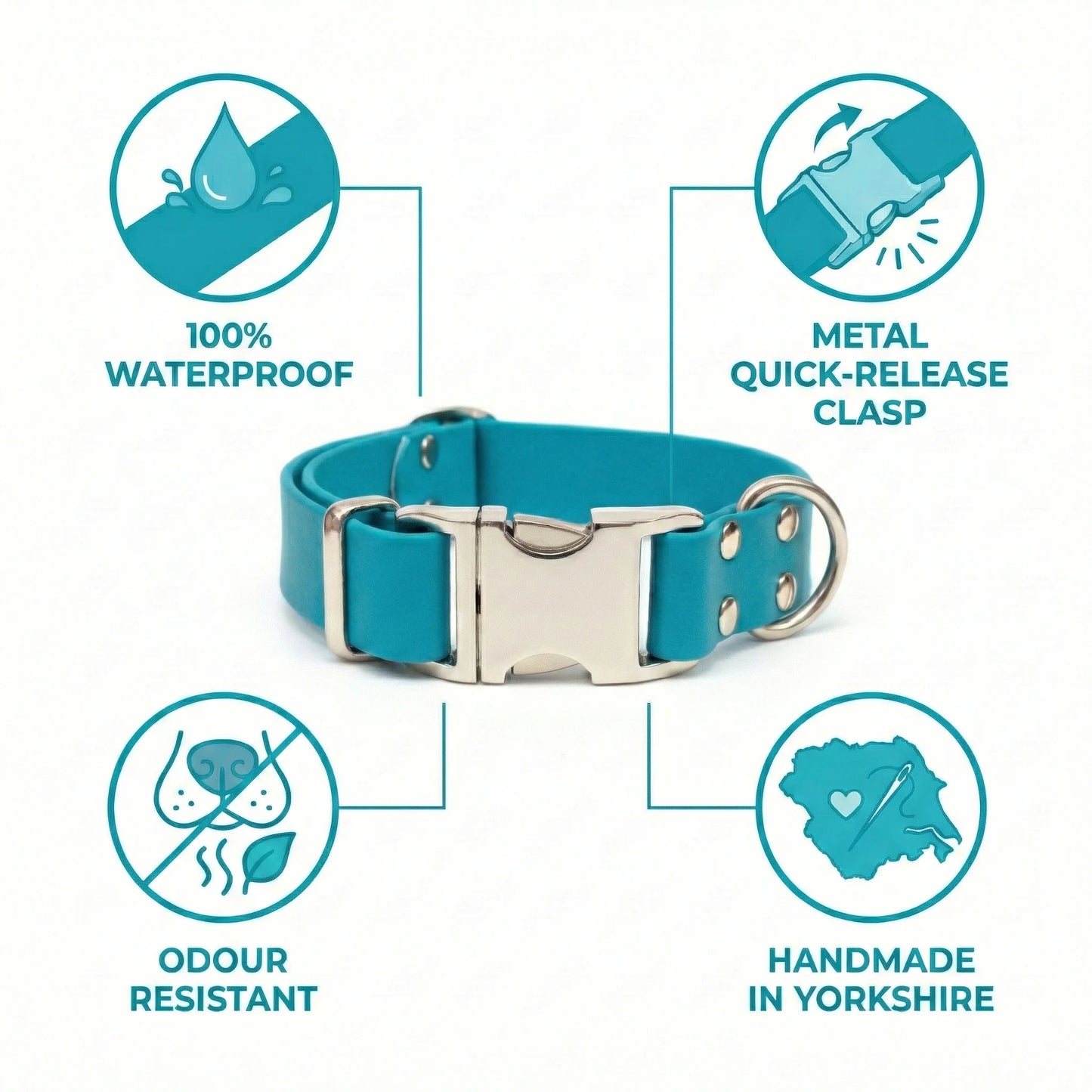 Teal Waterproof Biothane Metal Clasp Dog Collar