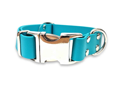 Durable Teal Biothane dog collar – bacteria-resistant, non-stretch, and perfect for outdoor use – by Collared Creatures