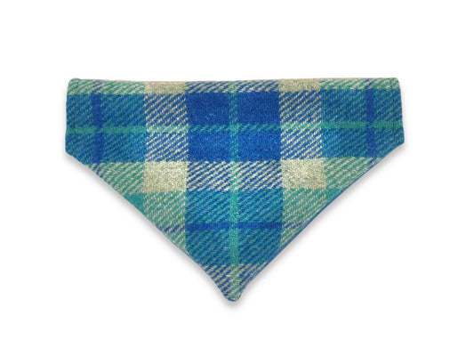 Teal and blue check Harris Tweed dog bandana