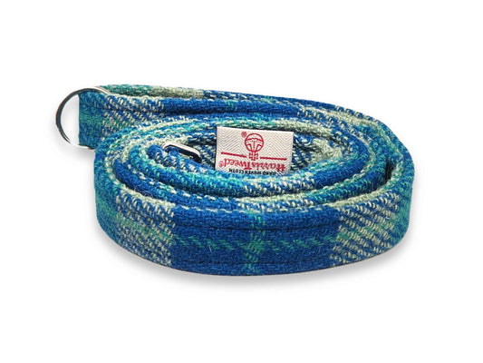 Collared Creatures Teal &amp; Blue Check Harris Tweed Luxury Dog Lead