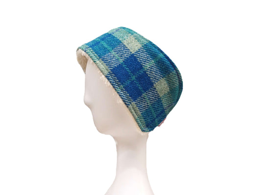 Teal and blue check Harris Tweed ladies headband