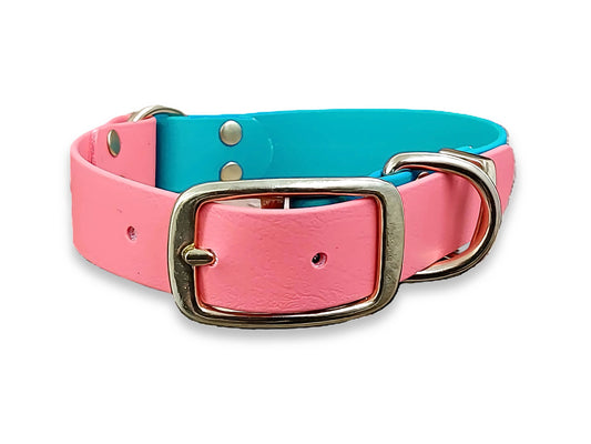 Teal & Coral Multicolour waterproof dog collar made from Biothane – strong, stylish and odour-resistant – by Collared Creatures