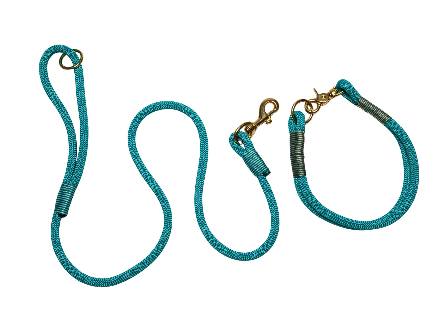  teal rope dog collar with matching lead