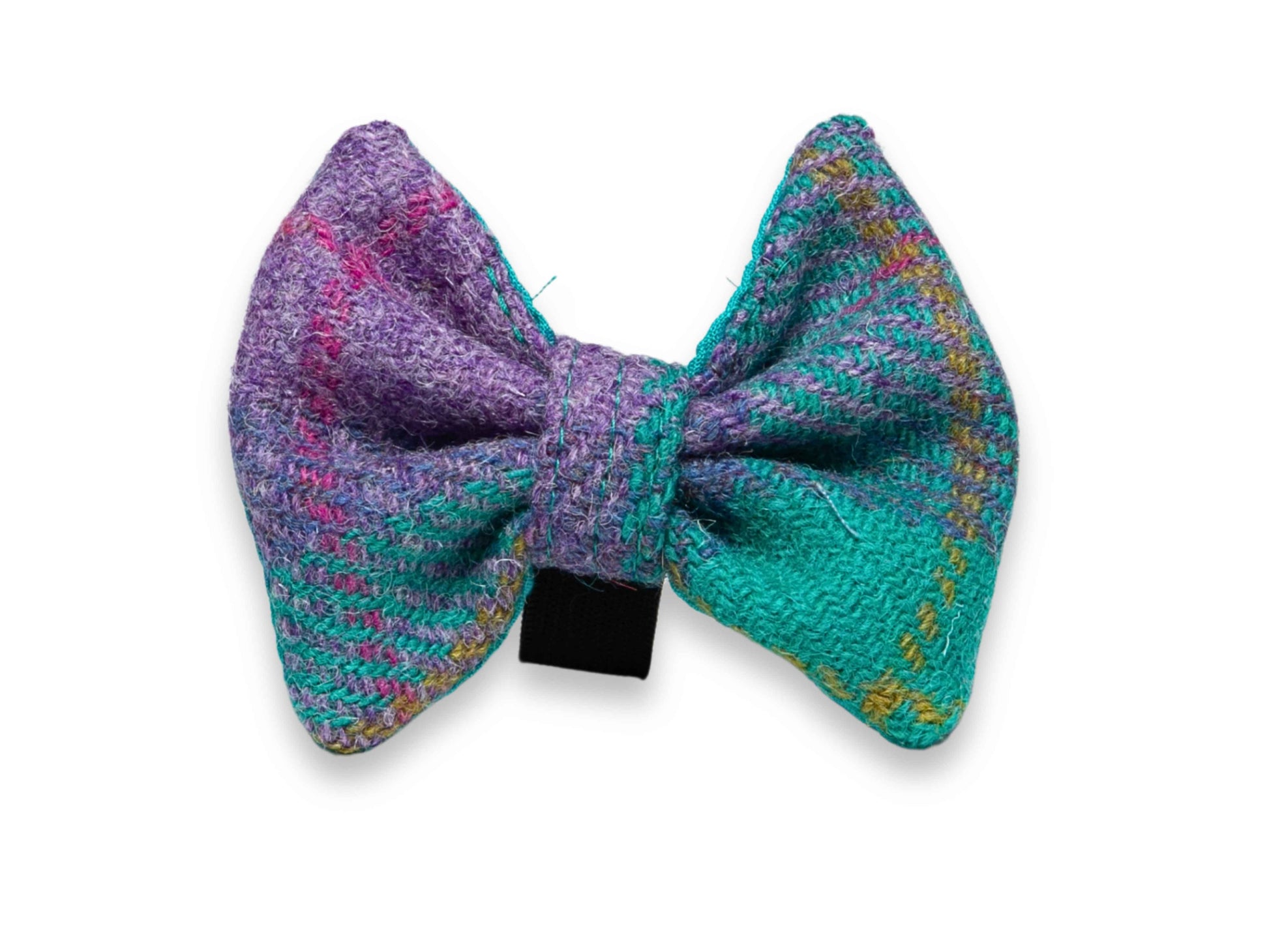 Teal and lilac check Harris Tweed dog bow tie – handmade with a soft pop of colour