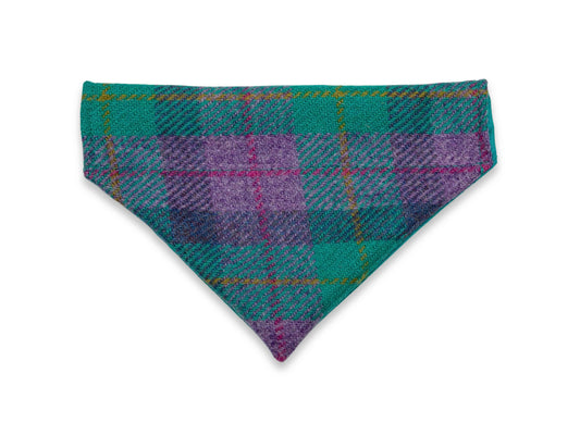 Teal and lilac Harris Tweed dog bandana