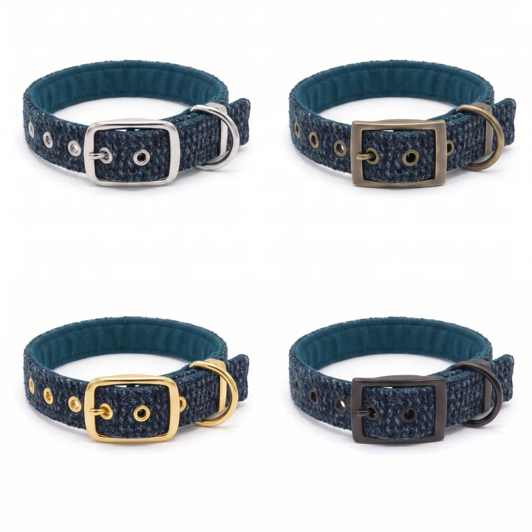 Teal With a Touch of Blue - Buckle Fastening Luxury Harris Tweed Dog Collar