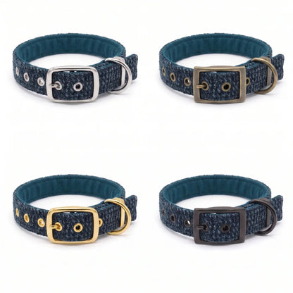 Teal With a Touch of Blue - Buckle Fastening Luxury Harris Tweed Dog Collar