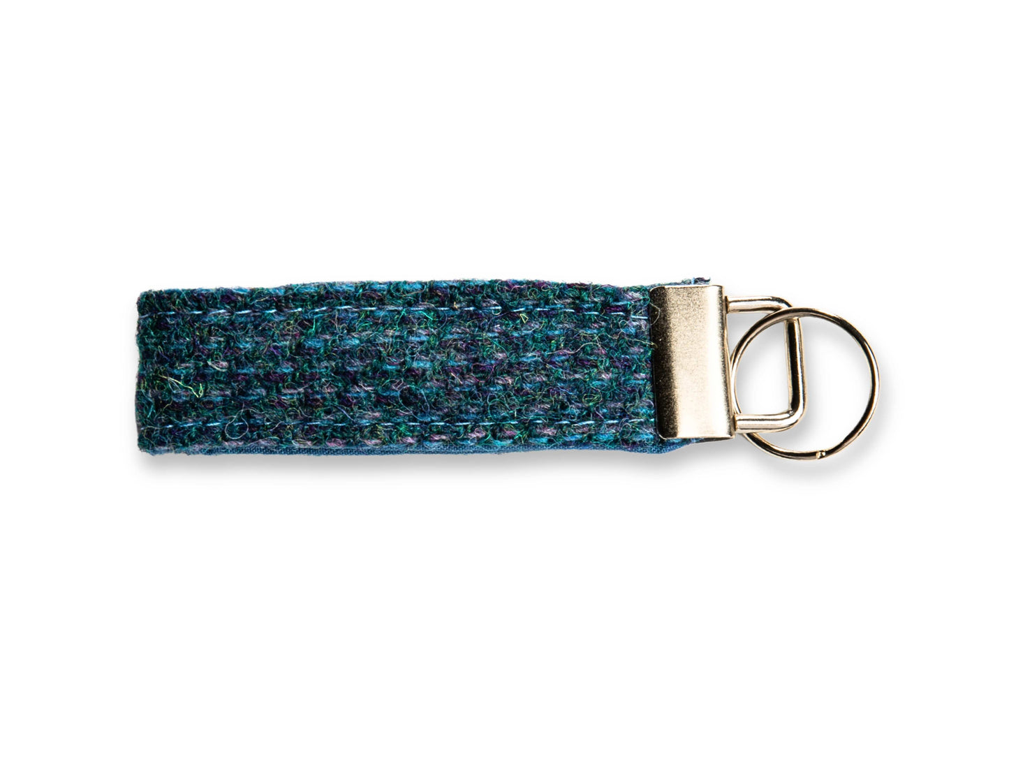 Teal and blue Harris Tweed keyring with silver key fob