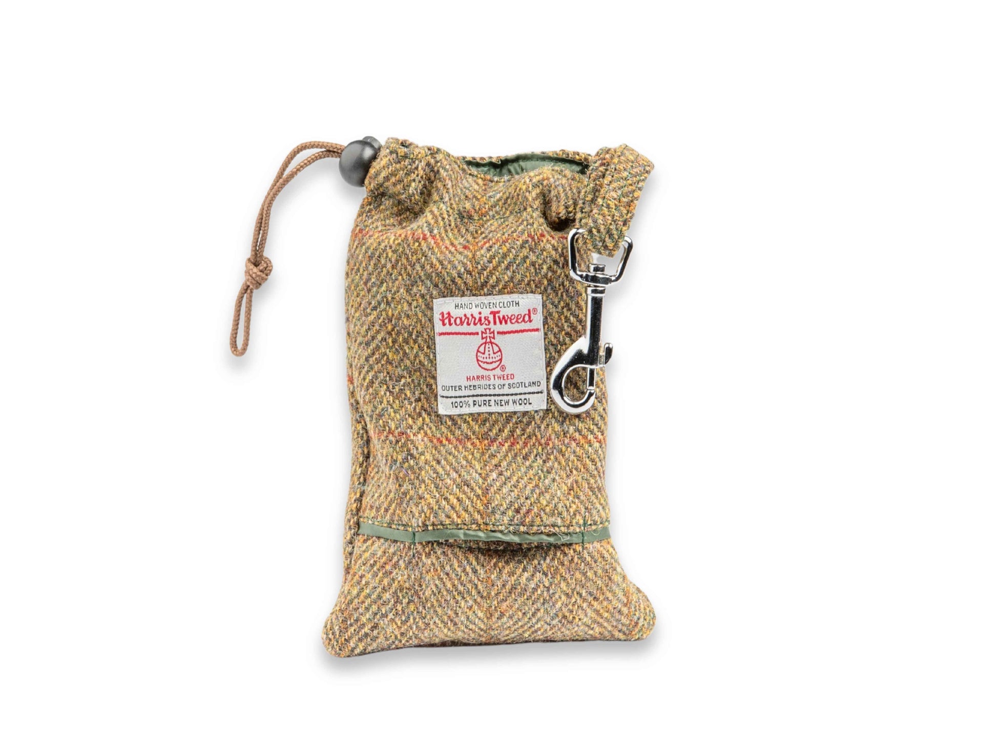 Traditional herringbone Harris Tweed dog treat bag with poop bag dispenser