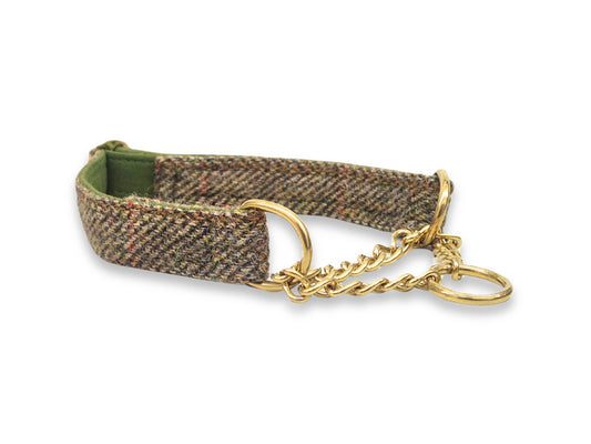 Traditional herringbone tweed martingale dog collar with half choke design for stylish control and a secure, comfortable fit